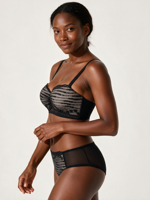 Barely-There Lace Demi Wireless Bra in Black - side view on deep skin model