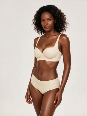 Soft-Boost Wireless Push-Up Bra in Ivory - front view on deep skin model