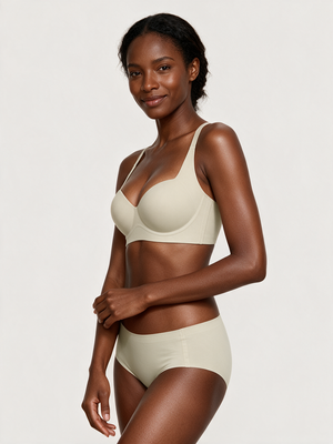 Soft-Boost Wireless Push-Up Bra in Ivory - three-quarter front view on deep skin model